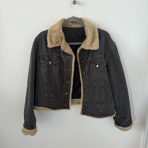 Faux Shearling Lined Denim Jacket